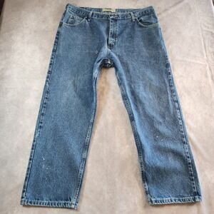 Wrangler Authentic Men's Blue Denim Jeans Classic‎ Fit Straight Leg Casual Pants